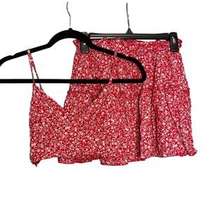 Shein Red Floral Tank Top and Skirt Set